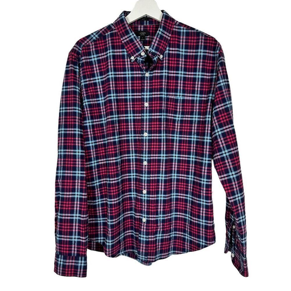 J. Crew Men's Oxford Slim Plaid size Large Blue Pink